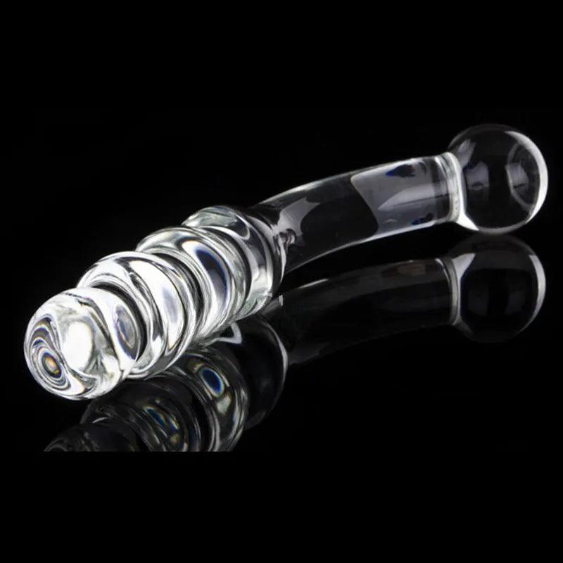 19.5 cm / 7.7 inches Long Pyrex Glass Beaded Dildo: Fake Crystal Penis Toy For Women & Men