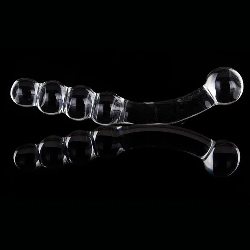 19.5 cm / 7.7 inches Long Pyrex Glass Beaded Dildo: Fake Crystal Penis Toy For Women & Men