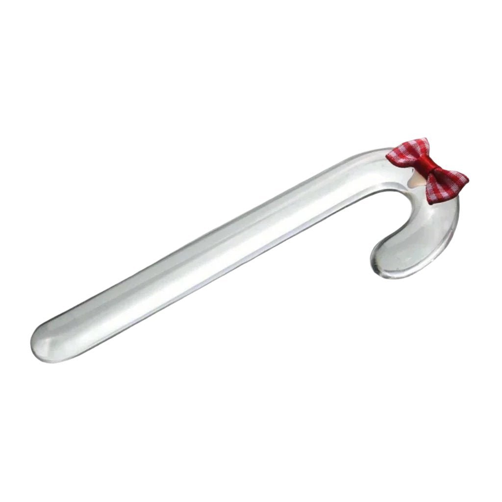 16 cm / 6.3 inches Long Holiday Bow Tie Glass + 17.5 cm / 6.5 inches Christmas Candy Cane Glass Dildo : Candy Cane Shaped Sweet Fantasy Sex Toy Set - LEMONLY