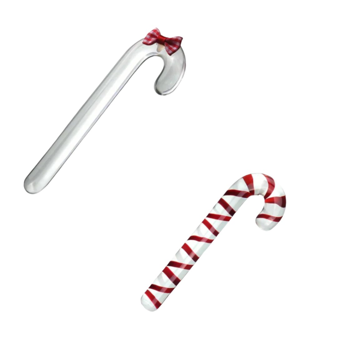 16 cm / 6.3 inches Long Holiday Bow Tie Glass + 17.5 cm / 6.5 inches Christmas Candy Cane Glass Dildo : Candy Cane Shaped Sweet Fantasy Sex Toy Set - LEMONLY