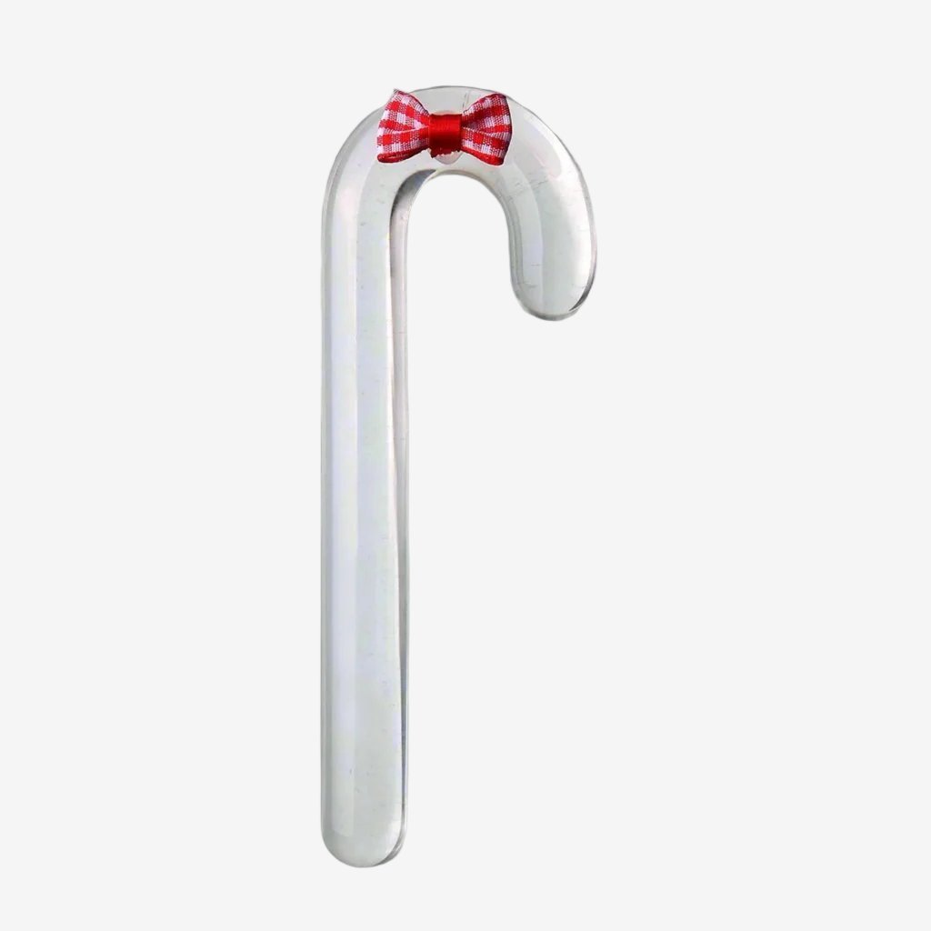 16 cm / 6.3 inches Long Holiday Bow Tie Glass Dildo: Candy Cane Shaped Sweet Fantasy Sex Toy - LEMONLY