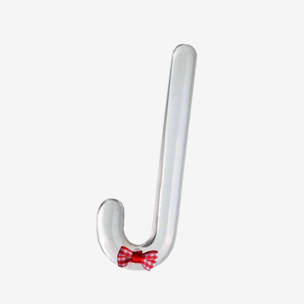 16 cm / 6.3 inches Long Holiday Bow Tie Glass Dildo: Candy Cane Shaped Sweet Fantasy Sex Toy - LEMONLY