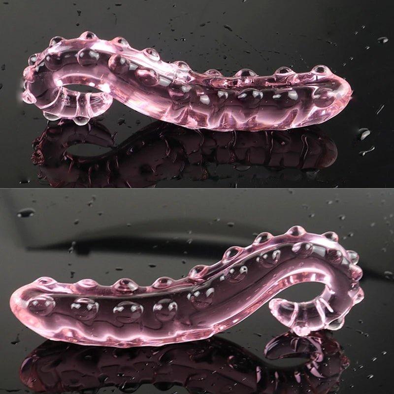 16 cm / 6.3 inches Long Pink Hippocampus Tentacle Textured Glass Dildo: Crystal Sex Toy Plug - LEMONLY