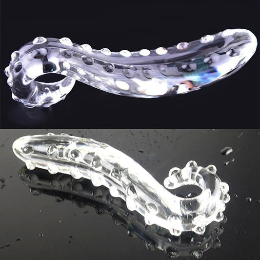 17.5 cm / 6.9 inches Long Transparent Hippocampus Tentacle Textured Glass Dildo: Crystal Sex Toy Plug 2 - LEMONLY