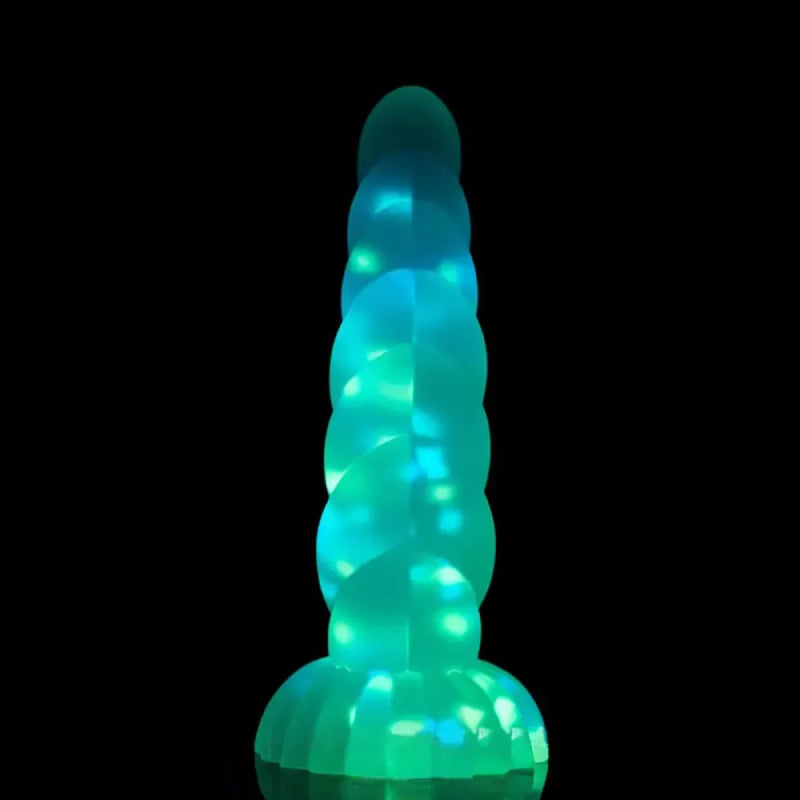 Glow In The Dark Blue & Green Flexible Dildo: Fantasy Glowing Monster Textured Sex Toy