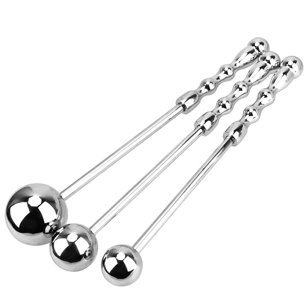 Slim Metal Wand With Beaded Tip: Stainless Steel Anal & Vaginal Toy