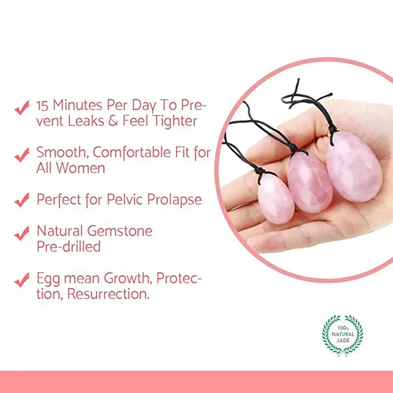 Rose Quartz Precious Stone Yoni Eggs: Kegel Vagina Exercisers Pendants