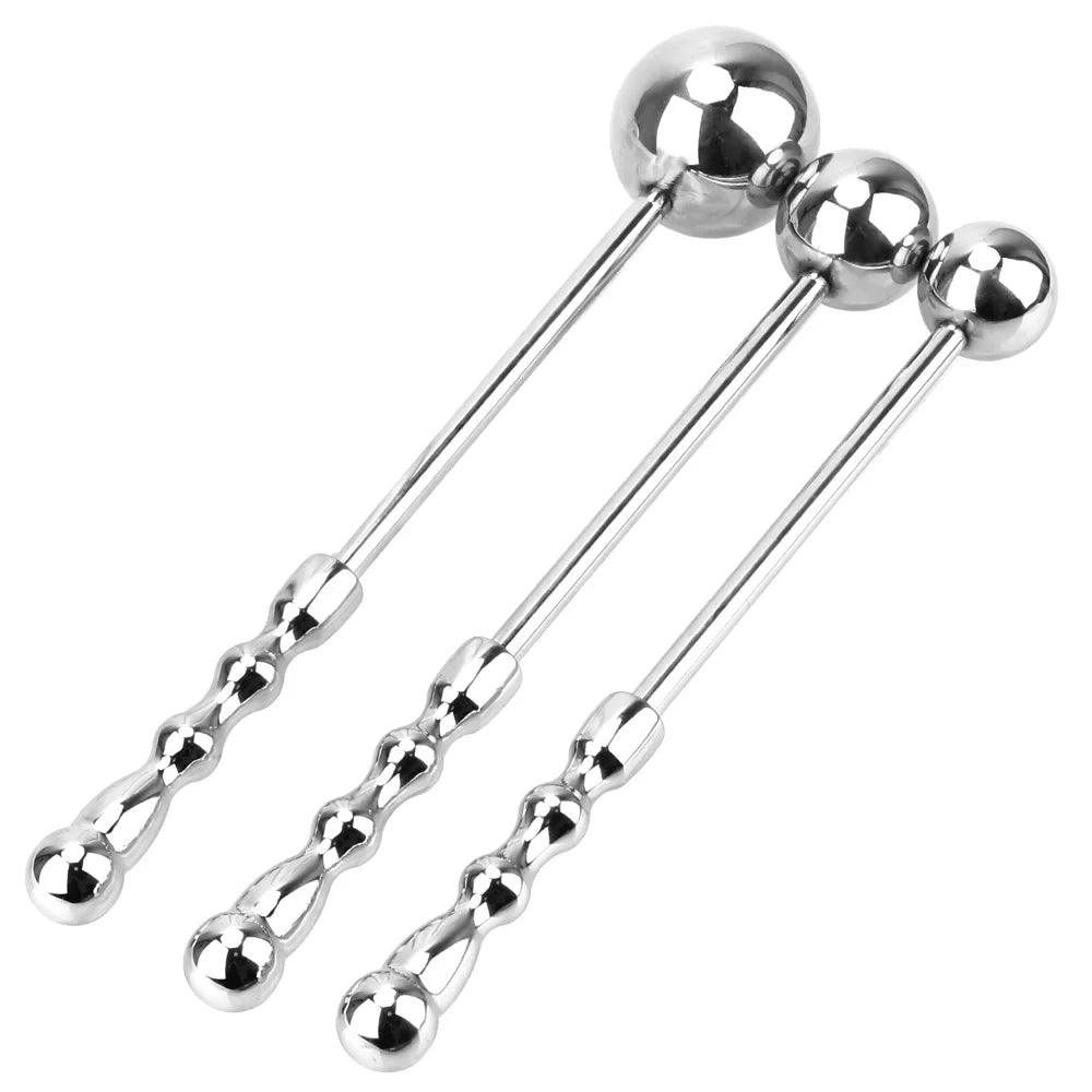 Slim Metal Wand With Beaded Tip: Stainless Steel Anal & Vaginal Toy