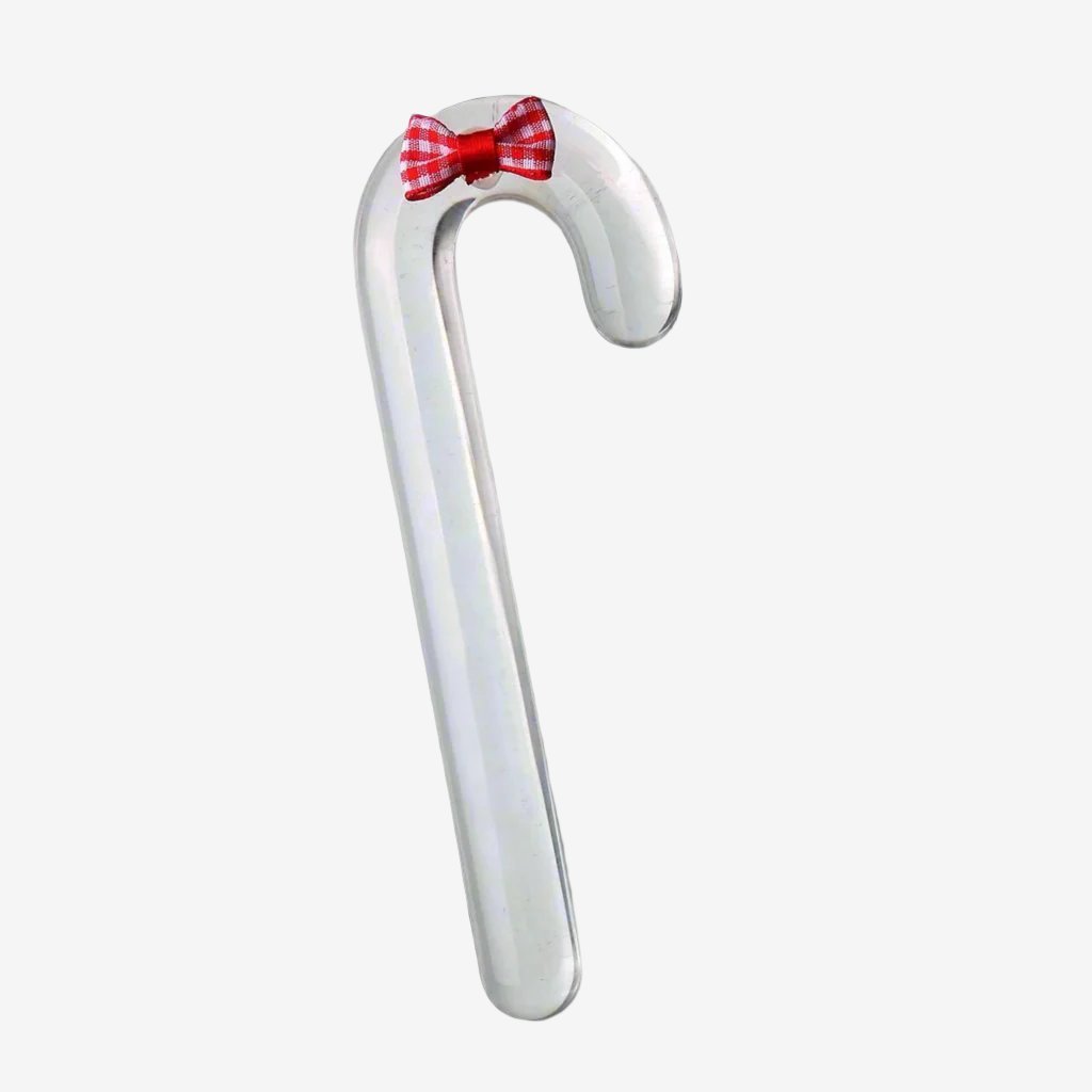 18 cm / 7 inches Bow Tie Christmas Candy Cane Glass Dildo: Unique Clear Sex Toy for Festive Fun