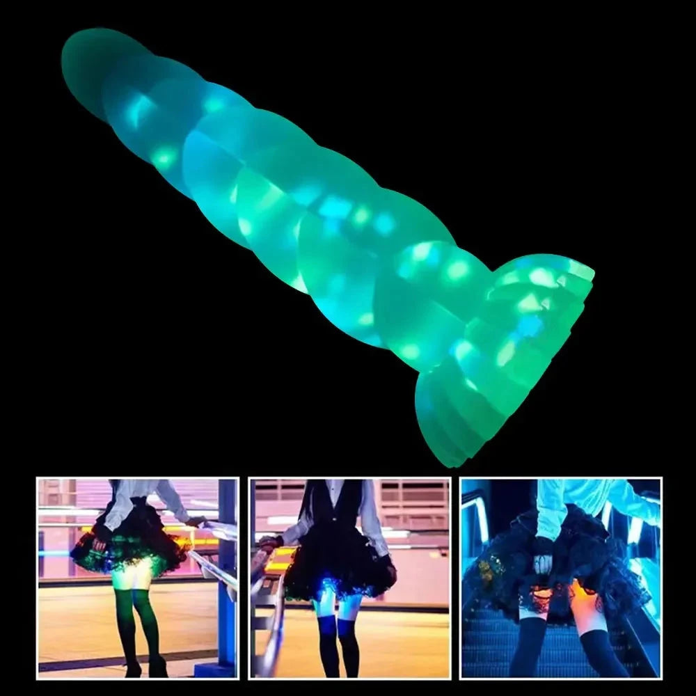 Glow In The Dark Blue & Green Flexible Dildo: Fantasy Glowing Monster Textured Sex Toy