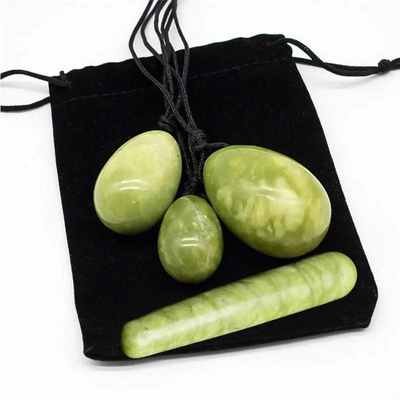 Green Jade Yoni Eggs for Pelvis Floor Strengthening: Small + Medium + Large Set