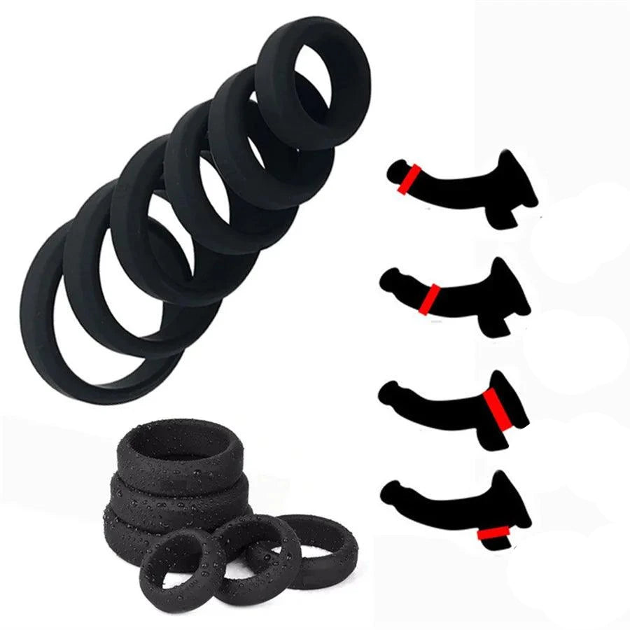 Set of 6 Stretchy Silicone Cock Rings: Balls & Penis Enhancement Rubber Sex Toys