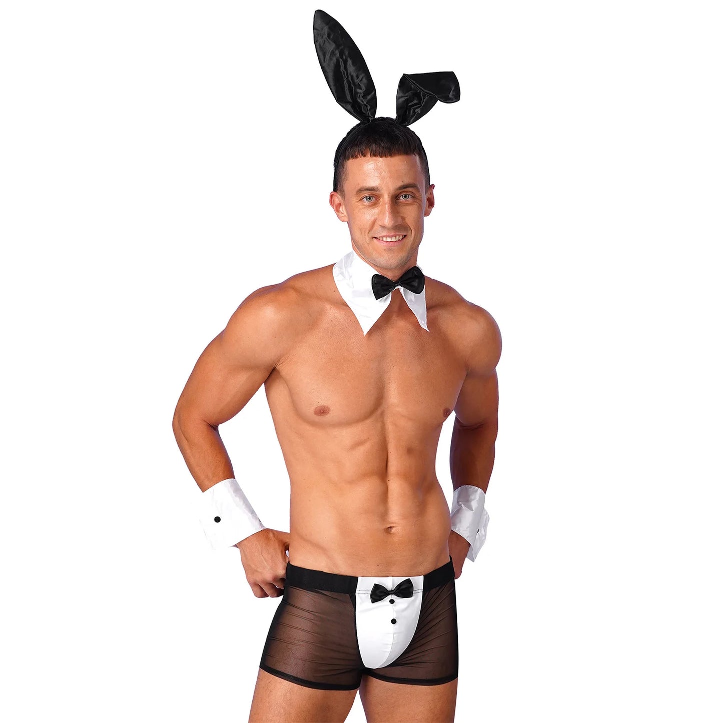 Sexy Rabbit Waiter Men's Cosplay: Bunny Ears + Underwear + Cuffs + Headband + Collar