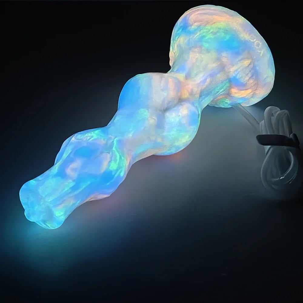 Glow-In-The-Dark Wolf Fantasy Dildo: Luminous Squirting Knot Toy With Syringe Pump