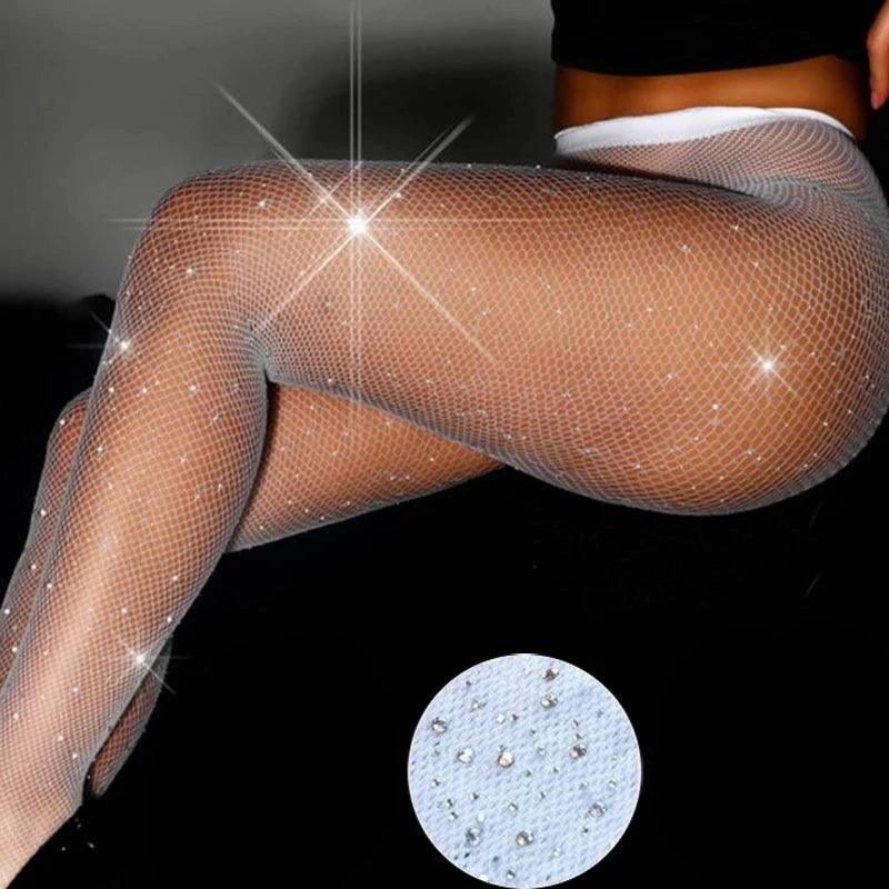 White Diamond Rhinestone Sequined Fishnet Tights: Glittery Sexy Stockings To Impress