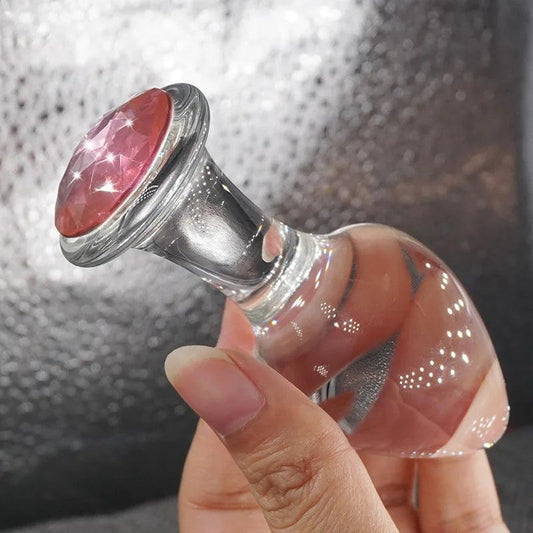 Pink Crystal Glass Butt Plug: Luxury Rose Glass Anal Plug for Sensual Pleasure