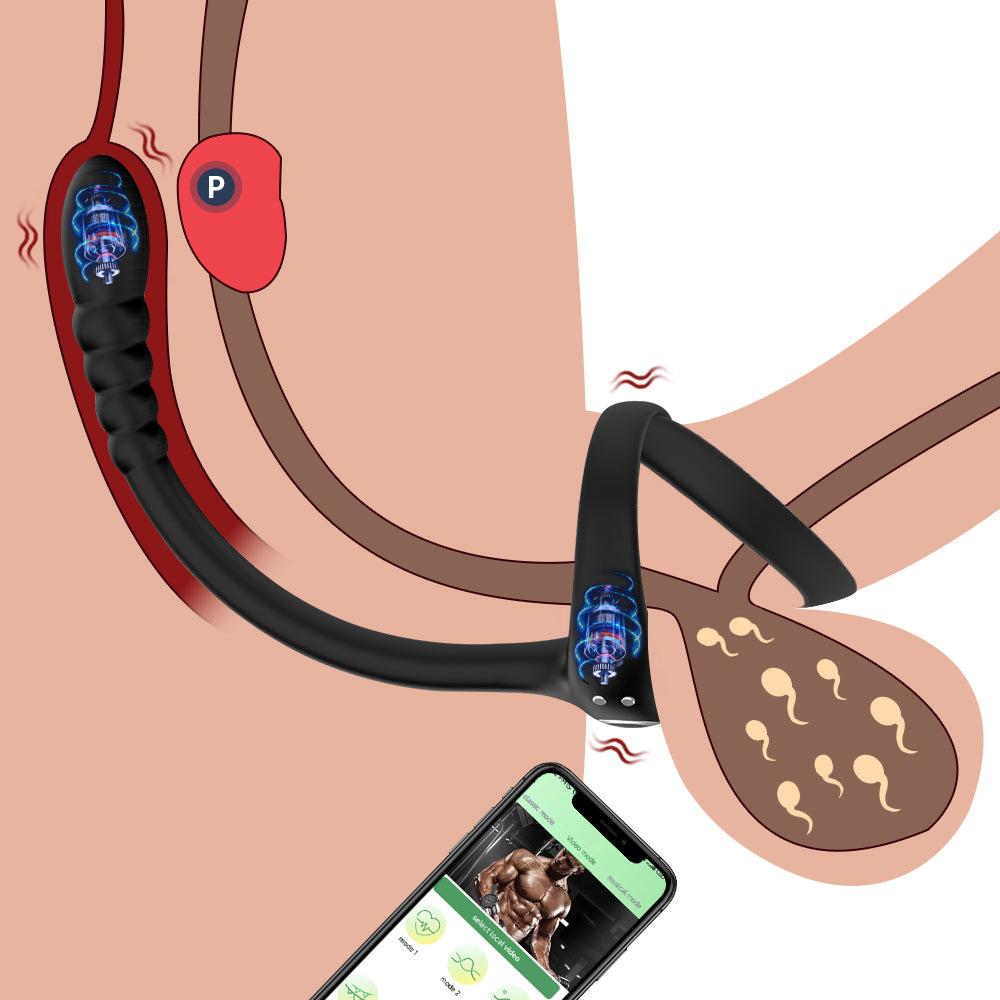 Bluetooth App Control Vibrating Prostate Stimulation Cock Ring: Anal & Penis Smartphone Control Vibrator