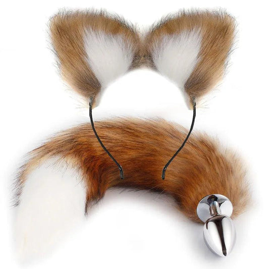 Fox Tail Anal Plug with Headband: Fantasy Animal Role Play Sex Toys