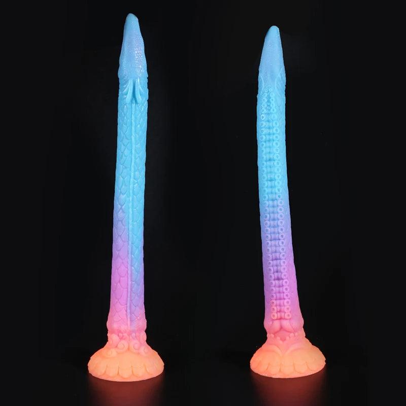 Long Flexible Glow In The Dark Dildo: Colorful Glowing Anal & Vaginal Adult Toy