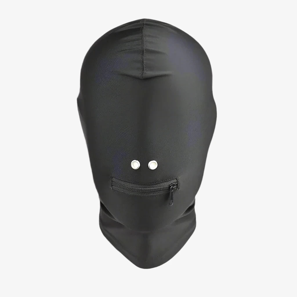 Black Full Face Bondage Mask: Open Mouth Zipper for Ultimate BDSM Control and Sensory Play