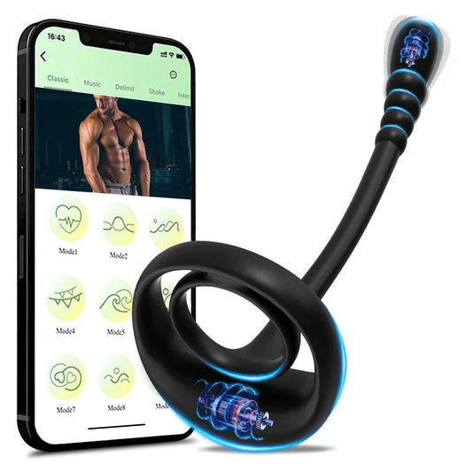 Bluetooth App Control Vibrating Prostate Stimulation Cock Ring: Anal & Penis Smartphone Control Vibrator