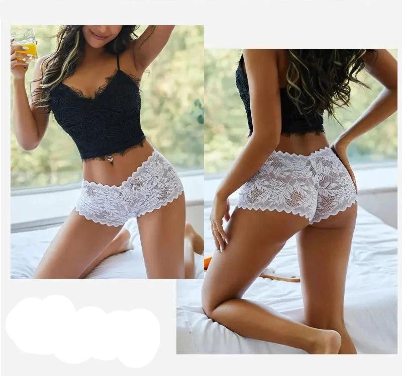 White Sexy Low Rise Lace Sheer Panties: Women's Floral Pattern Underwear