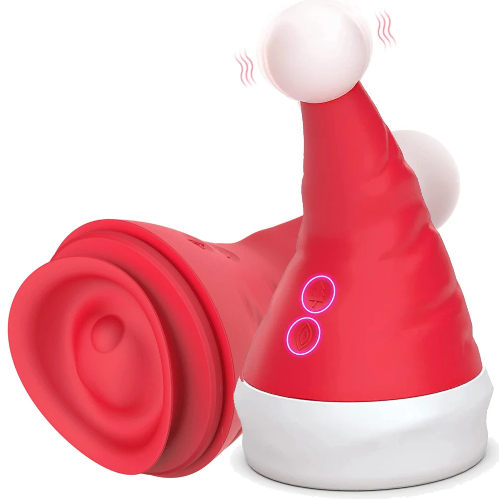 Santa Claus Hat Shaped Clitoris Sucking Vibrator: Christmas Themed G Spot Masturbator