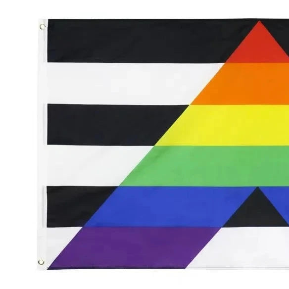 Straight Allies Pride Flag: LGBTQIA+ Raindbow & Black White Stripes Banner