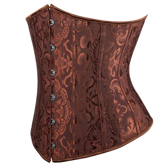 Coffee Brown Lace-Up Corset: Vintage Shaping Waist Trainer for a Sexy Sculpted Silhouette