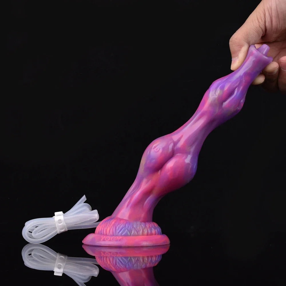 Glow-In-The-Dark Wolf Fantasy Dildo: Luminous Squirting Knot Toy With Syringe Pump