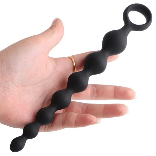 Long Flexible Beaded Butt Plug: Silicone Anal Stimulaton Toy