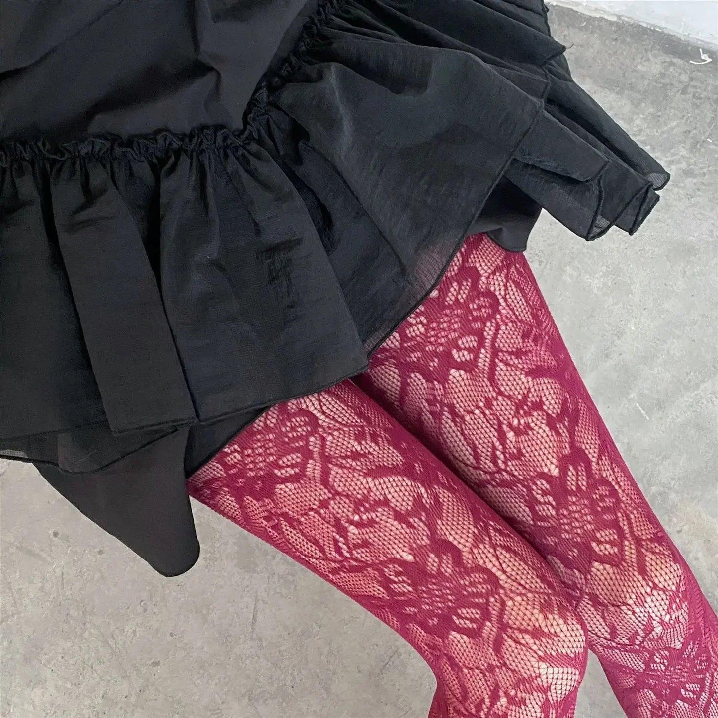 Burgundy Punk Style Sweet Girl Tights Thigh