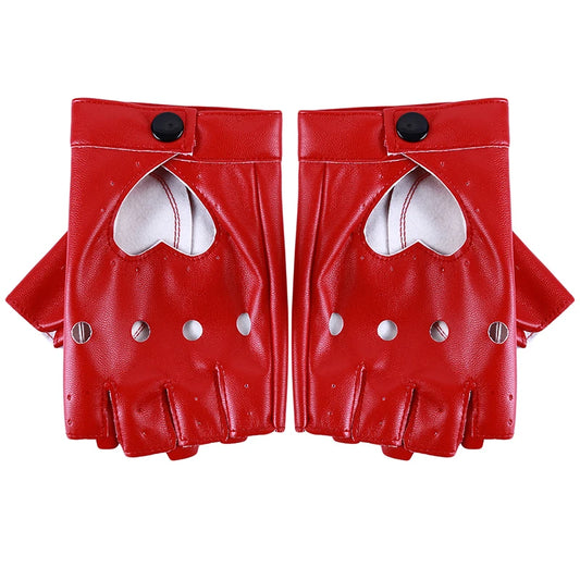 Sexy Leather Mittens: Heart Shape BDSM Domination Fingerless Gloves