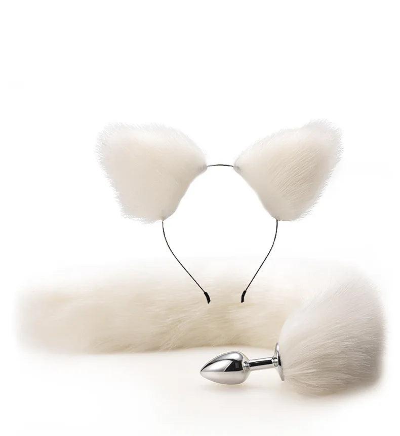 Fox Tail Anal Plug with Headband: Fantasy Animal Role Play Sex Toys