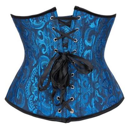 Dark Blue Floral Corset for Women : Sexy Lace Bustier Lingerie