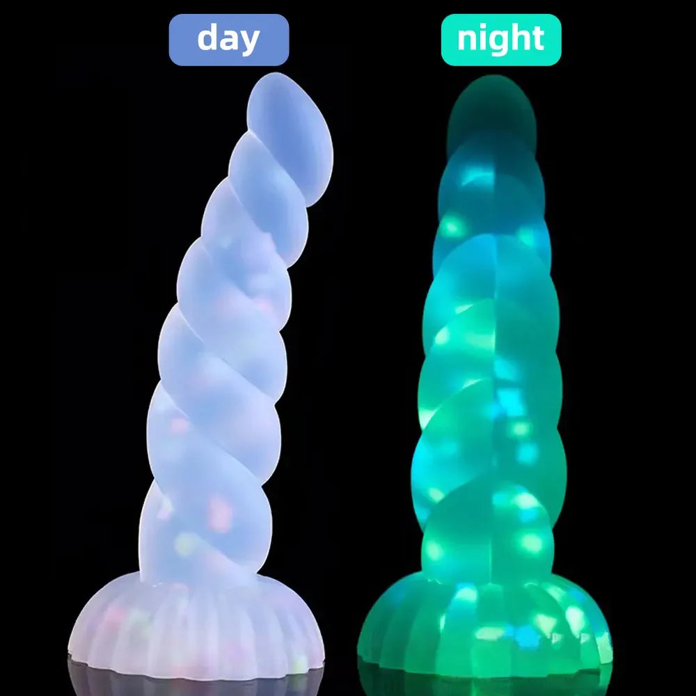 Glow In The Dark Blue & Green Flexible Dildo: Fantasy Glowing Monster Textured Sex Toy