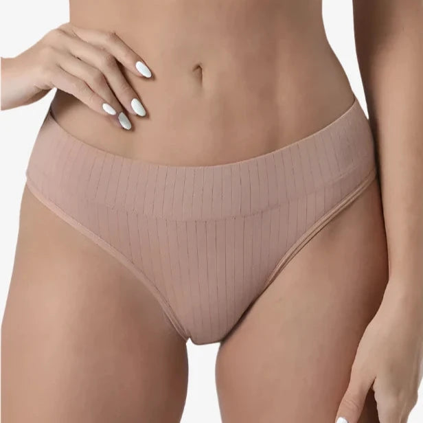 Beige 2 Pieces Mid-Rise Seamless Cotton Panties Set