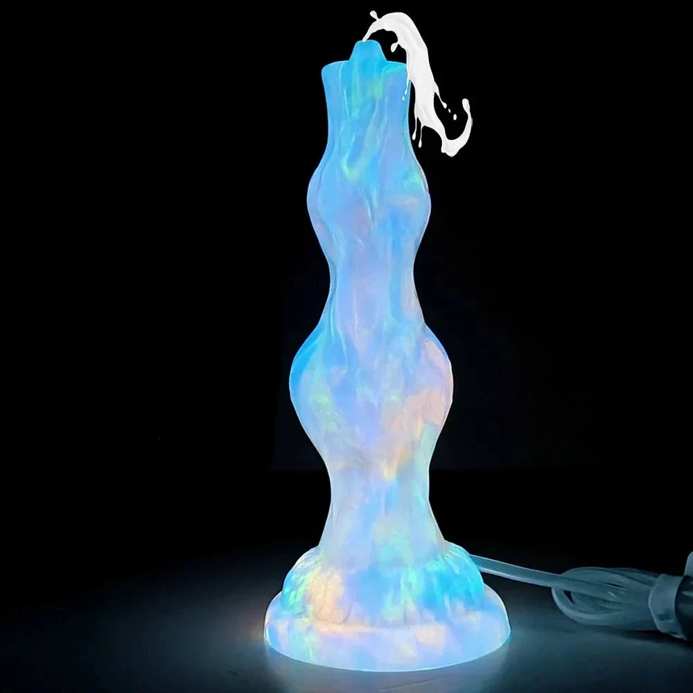 Glow-In-The-Dark Wolf Fantasy Dildo: Luminous Squirting Knot Toy With Syringe Pump