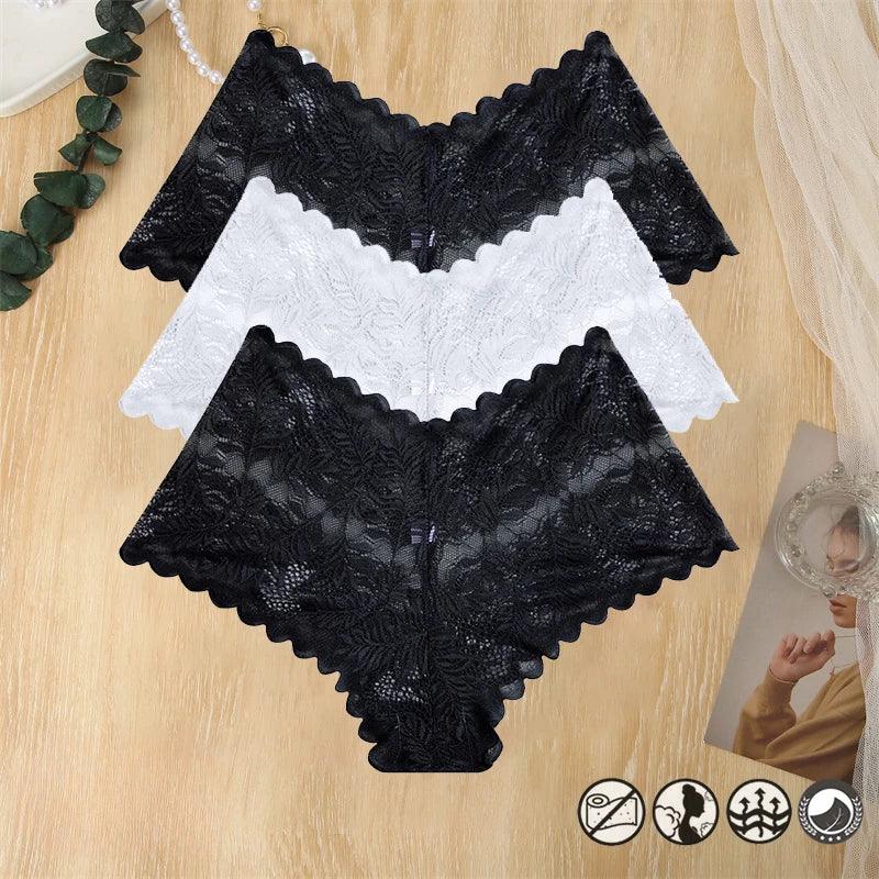 White Sexy Low Rise Lace Sheer Panties: Women's Floral Pattern Underwear