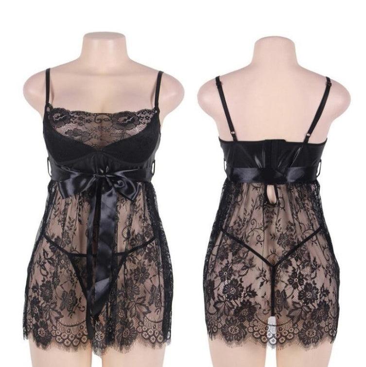 Mesh & Lace Half Sheer Plus Size Sexy Nightgown