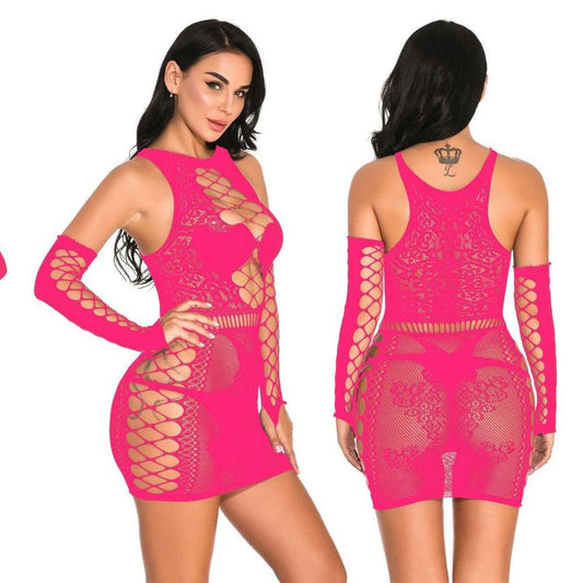 Rose Sheer Mesh & Lace Bodysuit: Sexy Off Shoulder Women's Nightwear