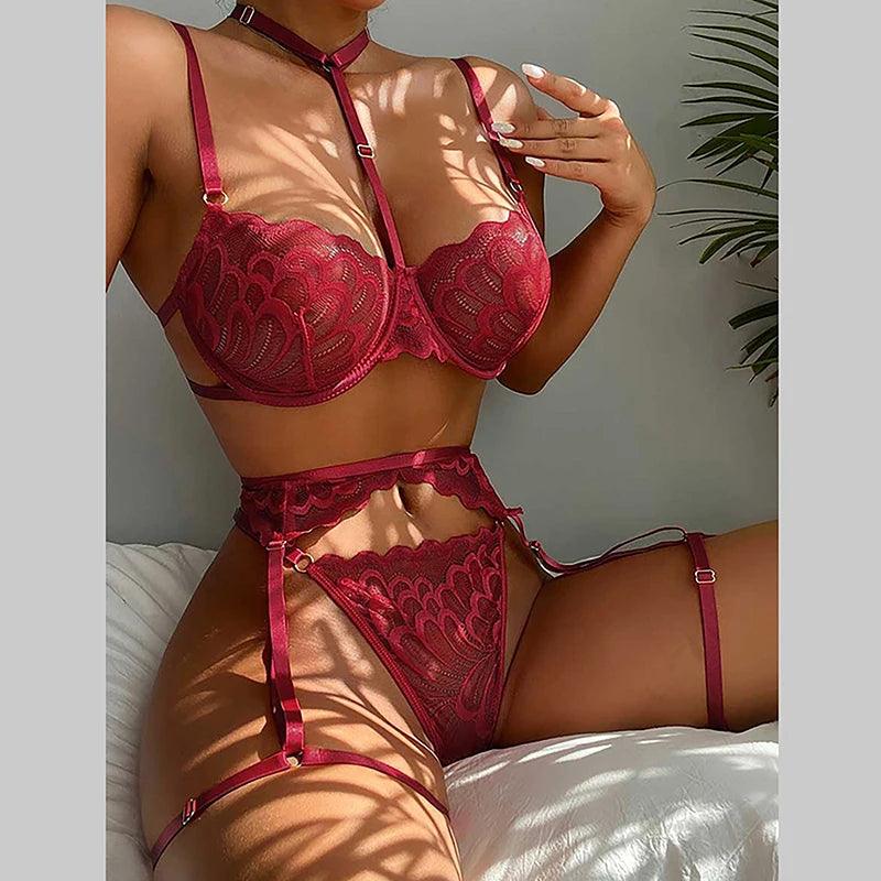 Sexy Wine-Red Lace Underwear Set