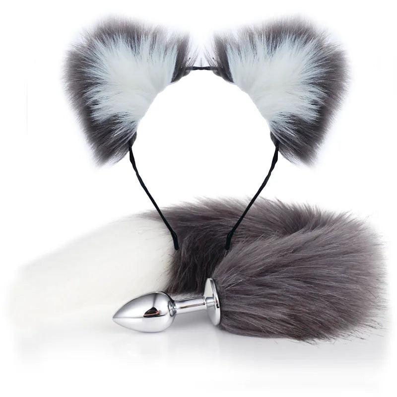 Fox Tail Anal Plug with Headband: Fantasy Animal Role Play Sex Toys