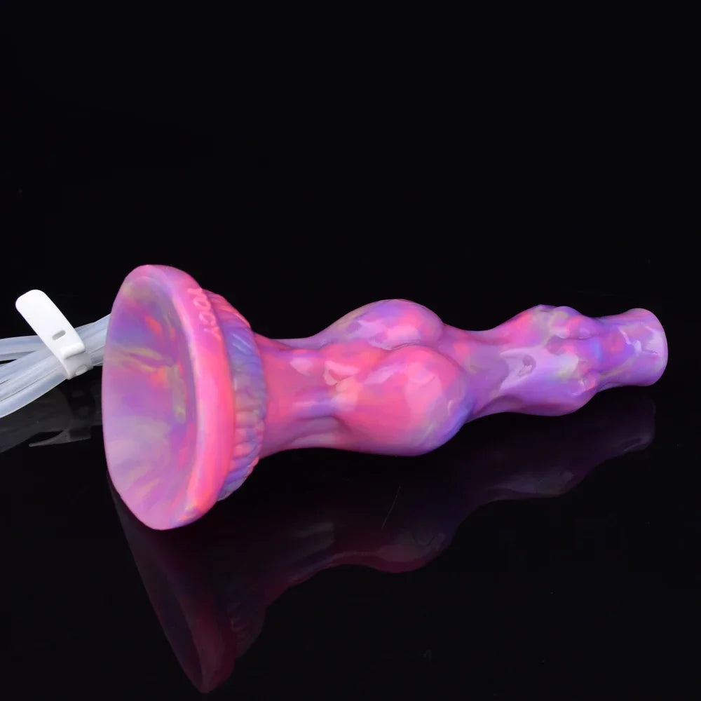 Glow-In-The-Dark Wolf Fantasy Dildo: Luminous Squirting Knot Toy With Syringe Pump