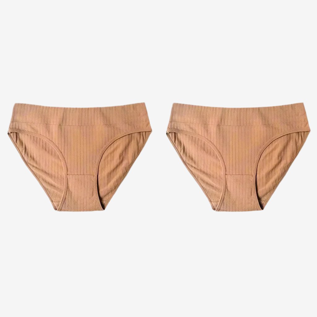 Beige 2 Pieces Mid-Rise Seamless Cotton Panties Set