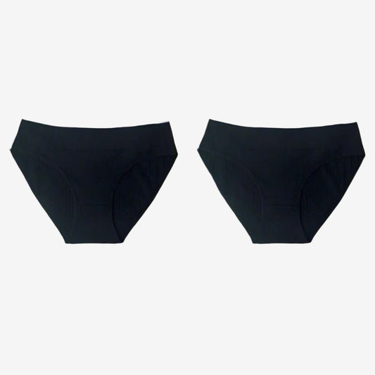 Black 2 Pieces Mid-Rise Seamless Cotton Panties Set