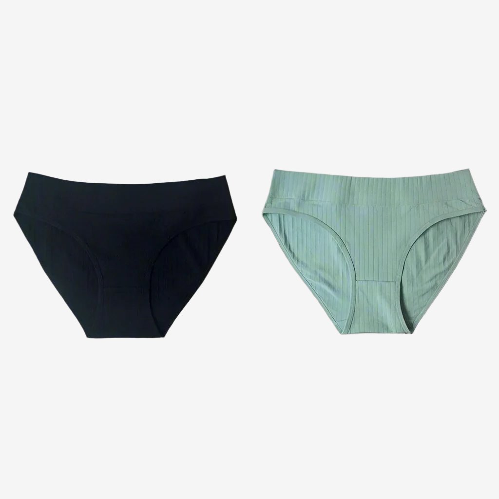 Black & Green 2 Pieces Mid-Rise Seamless Cotton Panties Set