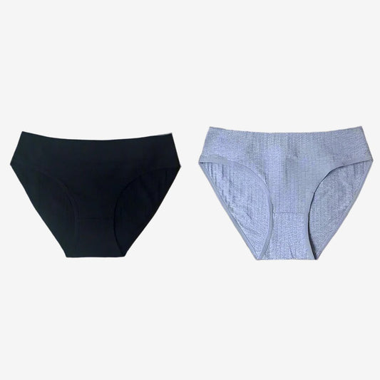 Black & Grey 2 Pieces Mid-Rise Seamless Cotton Panties Set