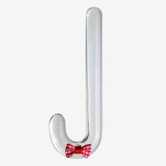 18 cm / 7 inches Bow Tie Christmas Candy Cane Glass Dildo: Unique Clear Sex Toy for Festive Fun