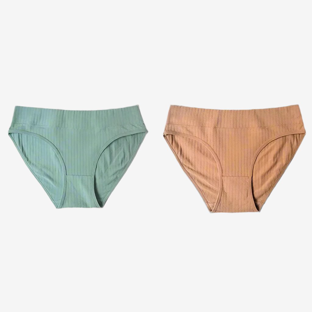 Green & Beige 2 Pieces Mid-Rise Seamless Cotton Panties Set